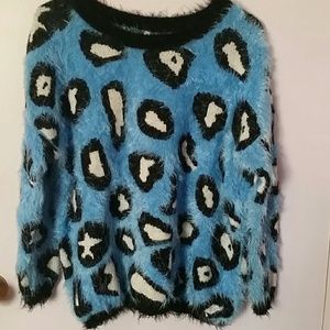 RAGA Blue Black Soft Fuzzy Shaggy Sweater